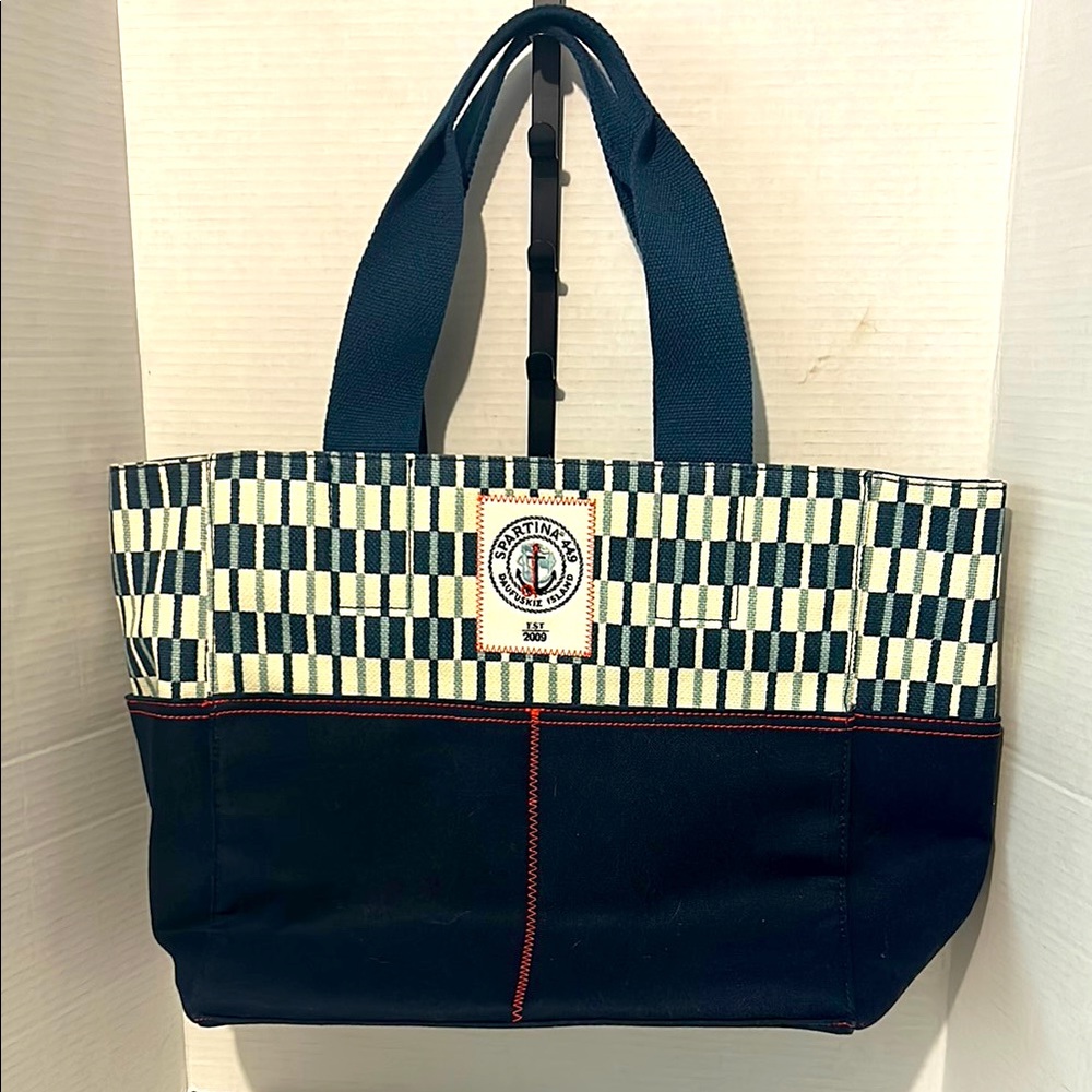 Spartina 449 Navy and Cream Checkered Tote nautical seaside coastal vacay